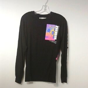 Black Long Sleeve Shirt with Graphic Print, Sz Small, Gentle Used